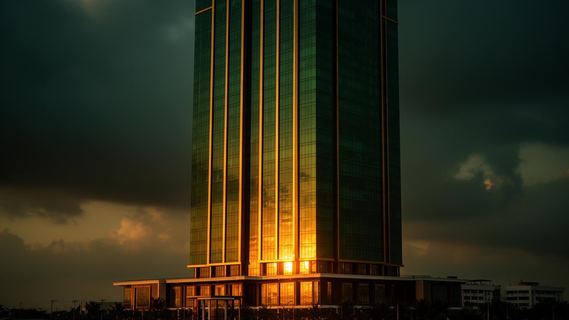 Luxury Lagos skyscraper at golden hour
